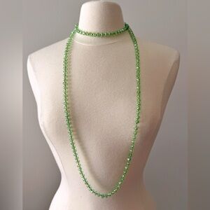Green Faceted Beaded Necklace Long Layering Strand 60s-80s